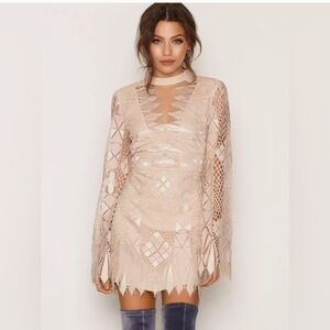 Free People Deco Lace Mini Dress Bell Sleeves Sz. 2